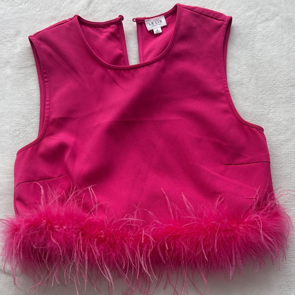 Dry Goods Pink Feather Trim Crop Top